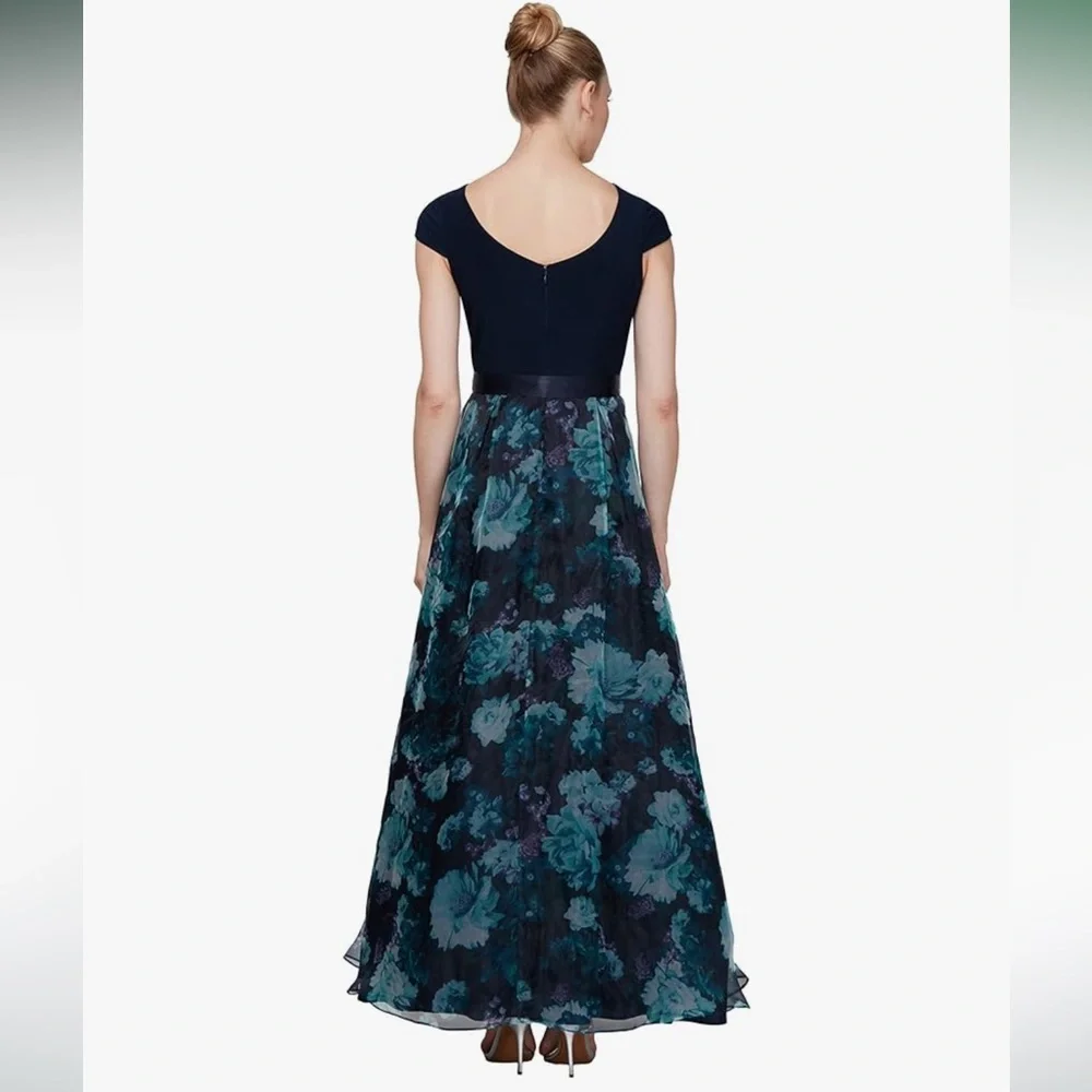 SLNY Navy and Teal Floral Maxi Dress